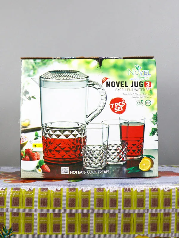 03 Plastic Novel Jug with 6 Glass Set of 7 Green