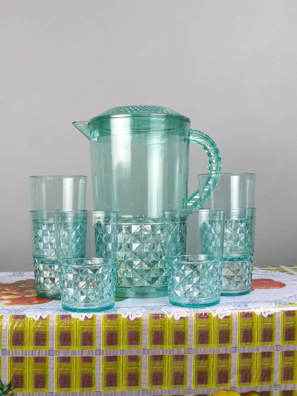 03 Plastic Novel Jug with 6 Glass Set of 7 Green