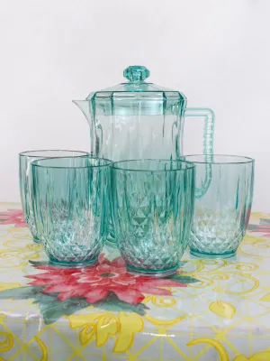 04 Plastic Novel Jug with 4 Glass Set of 5 Green