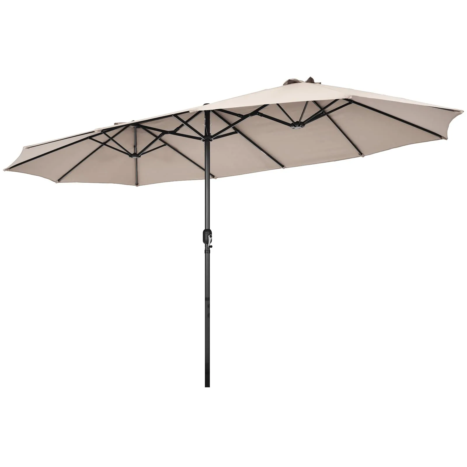 15Ft Double-Sided Patio Umbrella, Market Twin Umbrella W/ 12-Rib Sturdy Metal Frame