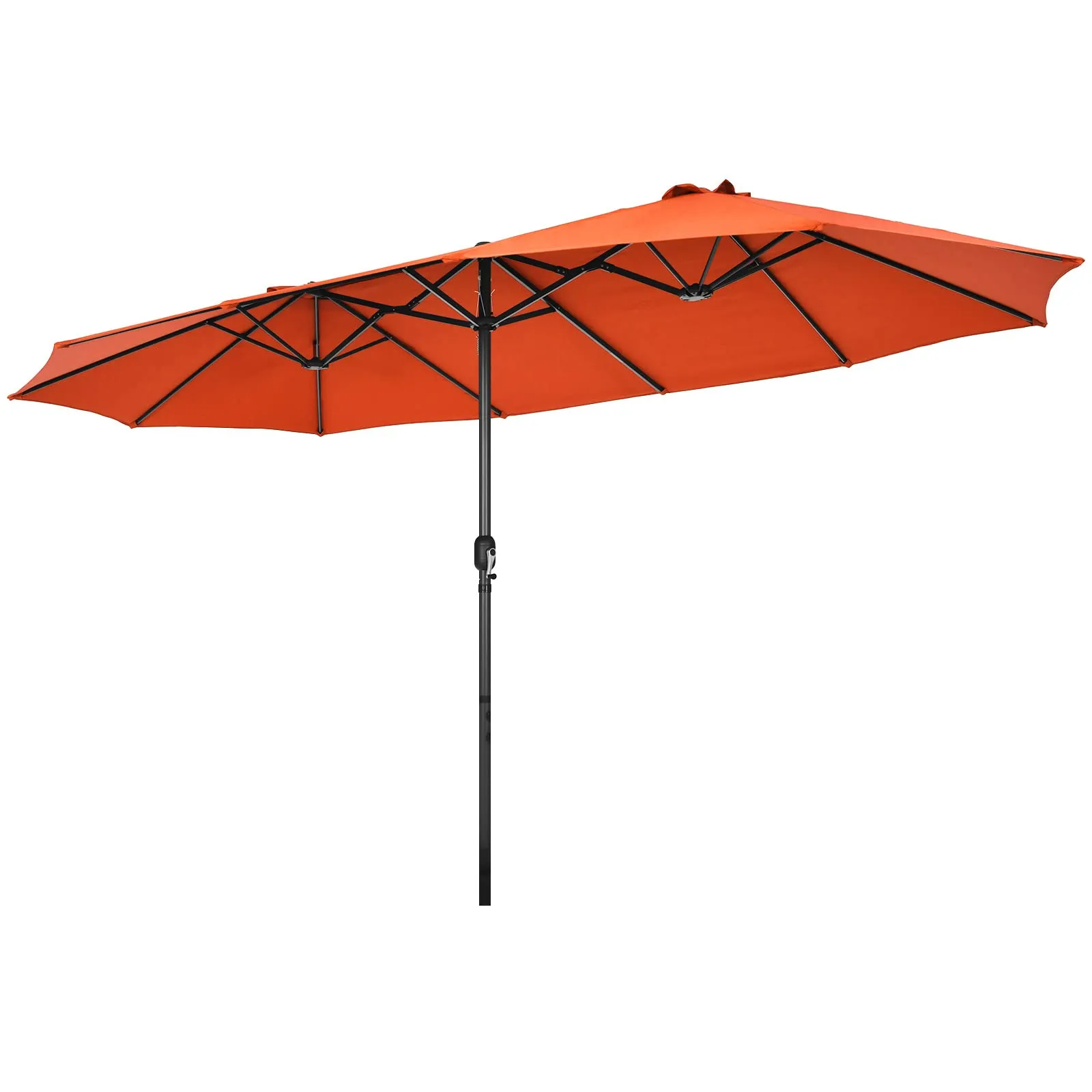 15Ft Double-Sided Patio Umbrella, Market Twin Umbrella W/ 12-Rib Sturdy Metal Frame