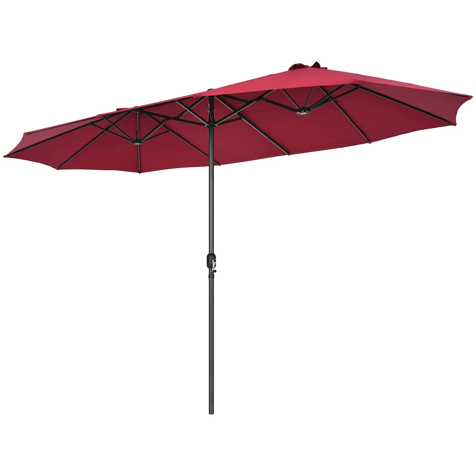 15Ft Double-Sided Patio Umbrella, Market Twin Umbrella W/ 12-Rib Sturdy Metal Frame