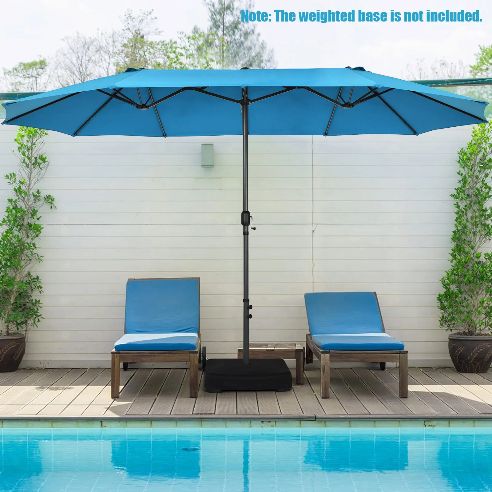 15Ft Double-Sided Patio Umbrella, Market Twin Umbrella W/ 12-Rib Sturdy Metal Frame