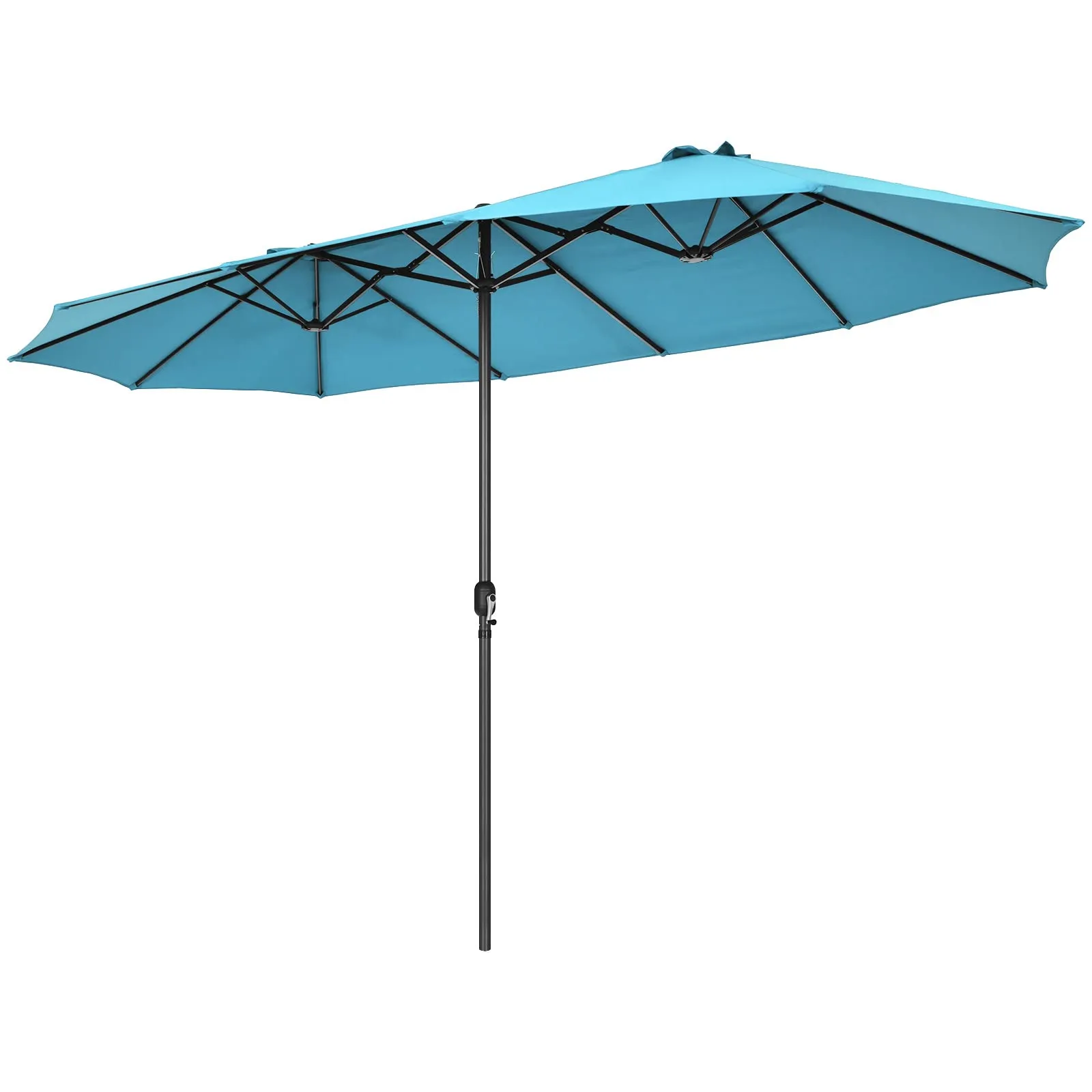 15Ft Double-Sided Patio Umbrella, Market Twin Umbrella W/ 12-Rib Sturdy Metal Frame