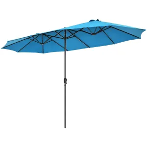 15Ft Double-Sided Patio Umbrella, Market Twin Umbrella W/ 12-Rib Sturdy Metal Frame