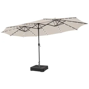 15FT Double-Sided Patio Umbrella with Solar Lights, Extra-Large Umbrella W/ 48 LED Lights & Auto-Charging Solar Panel