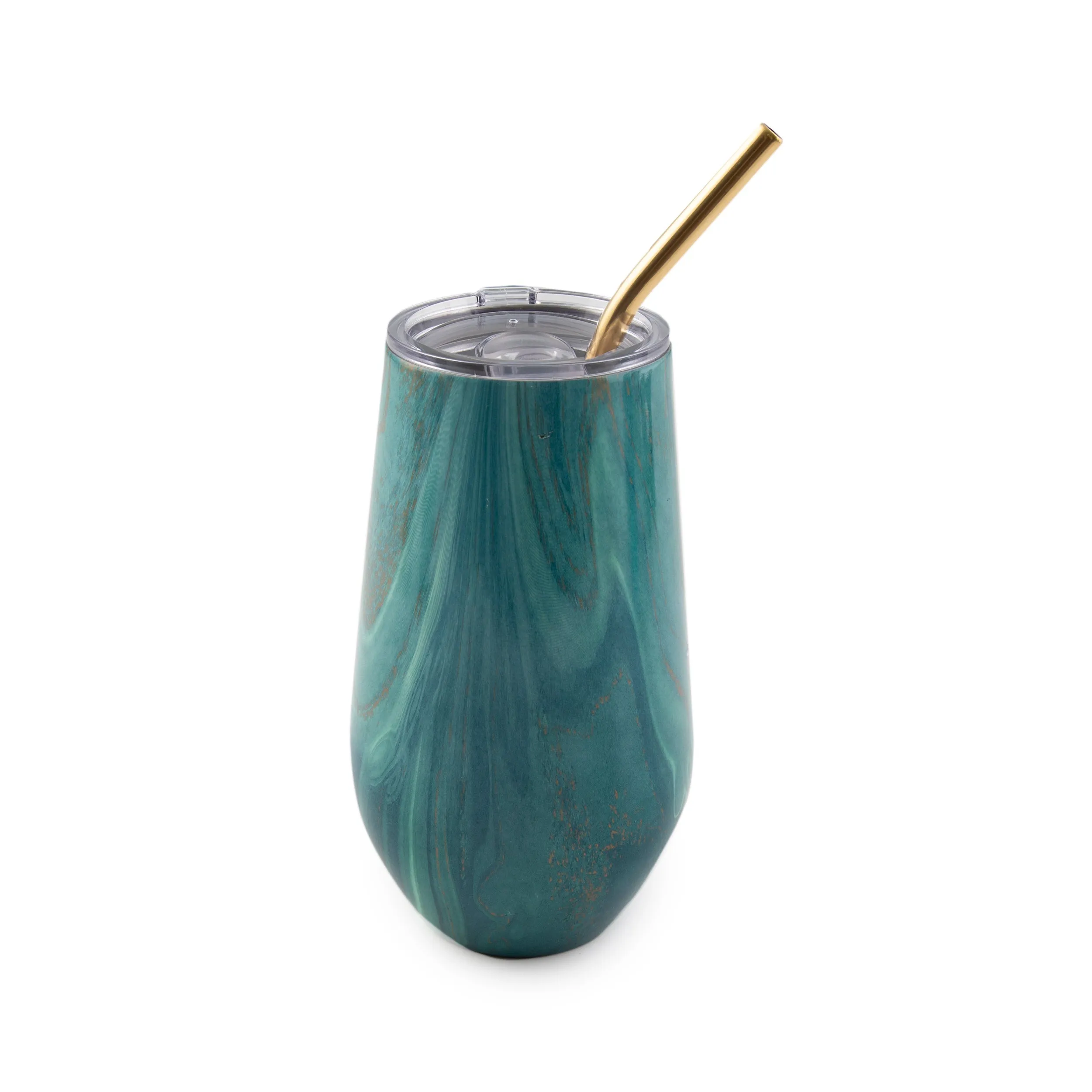 16 Oz Green Geo Tumblers With Straws, Set Of 2