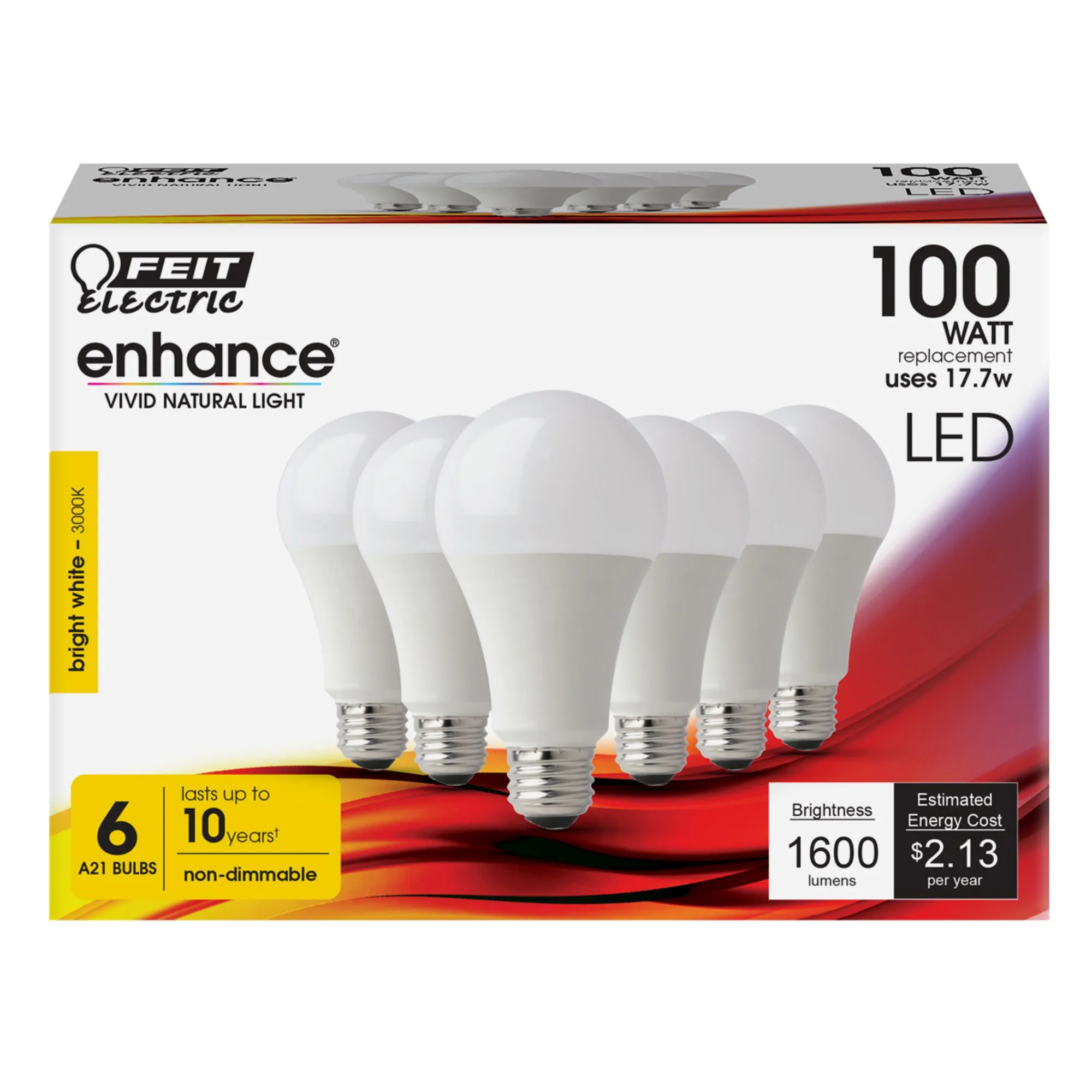 17.7W (100W Replacement) Daylight (5000K) E26 Base A19 Non-Dimmable General Purpose Enhance LED Bulb (6-Pack)