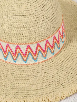 1pc Women's Sun Straw Hat Wide Brimmed Summer Hat Foldable Rolled Up Soft Beach Hat Ladies DIY Rainbow Webbing Personalized Straw Hat