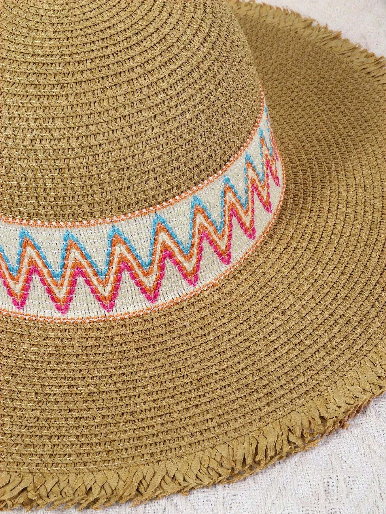 1pc Women's Sun Straw Hat Wide Brimmed Summer Hat Foldable Rolled Up Soft Beach Hat Ladies DIY Rainbow Webbing Personalized Straw Hat