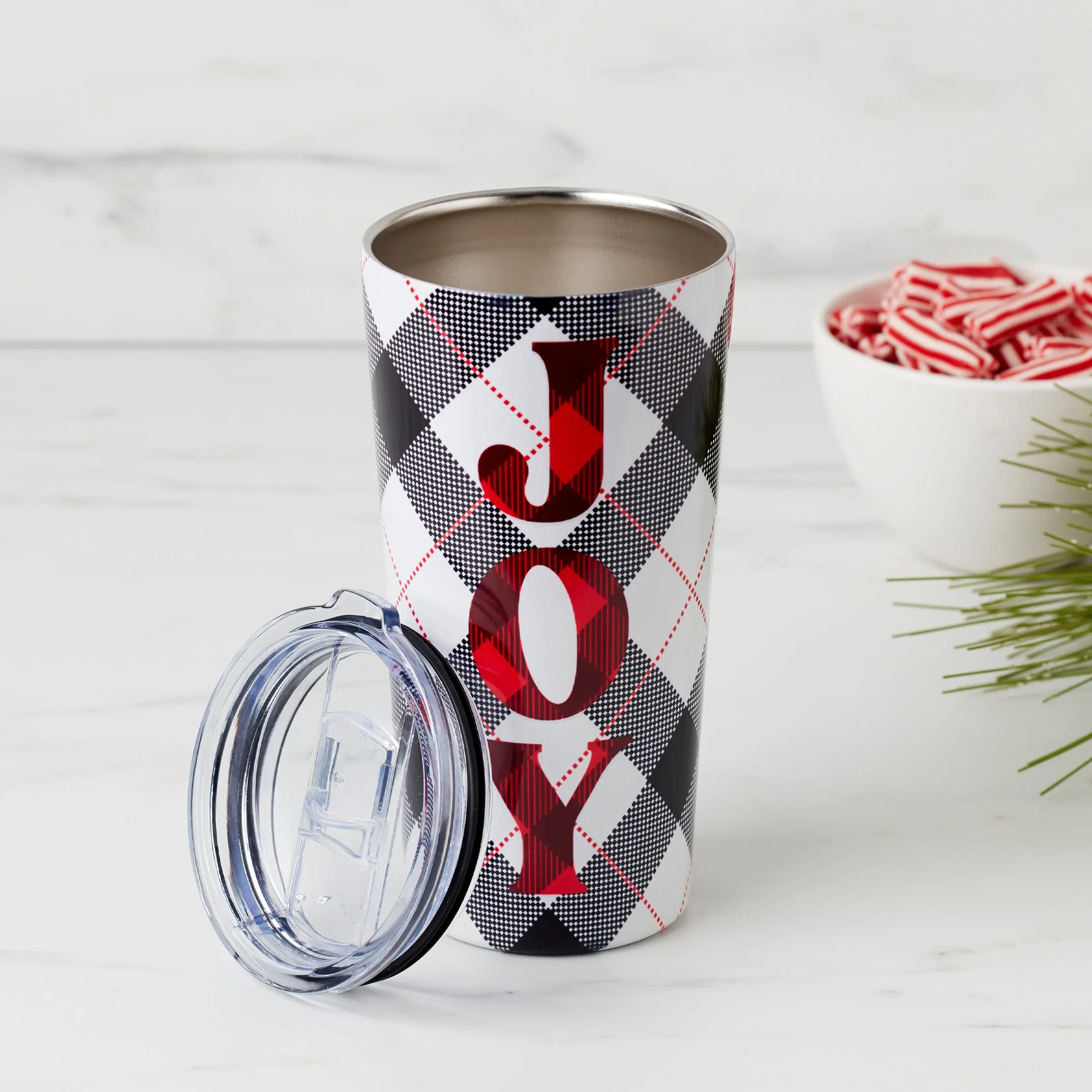 20 Oz Black Plaid "Joy" Insulated Highball Tumbler