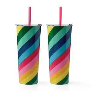 24 Oz Multi-Stripe Insulated Tumblers, Set Of 2