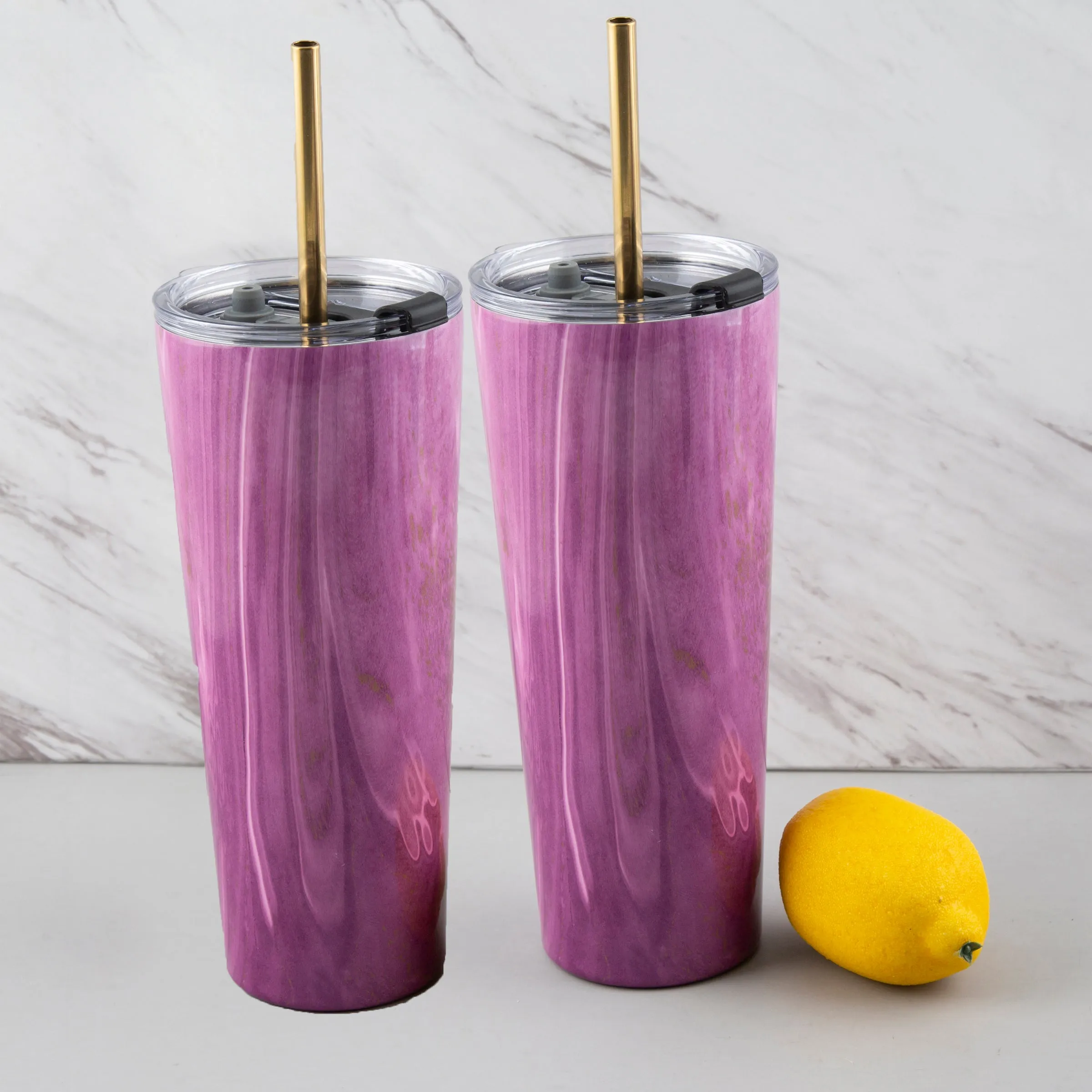 24 Oz Pink Geo Insulated Tumblers, Set Of 2