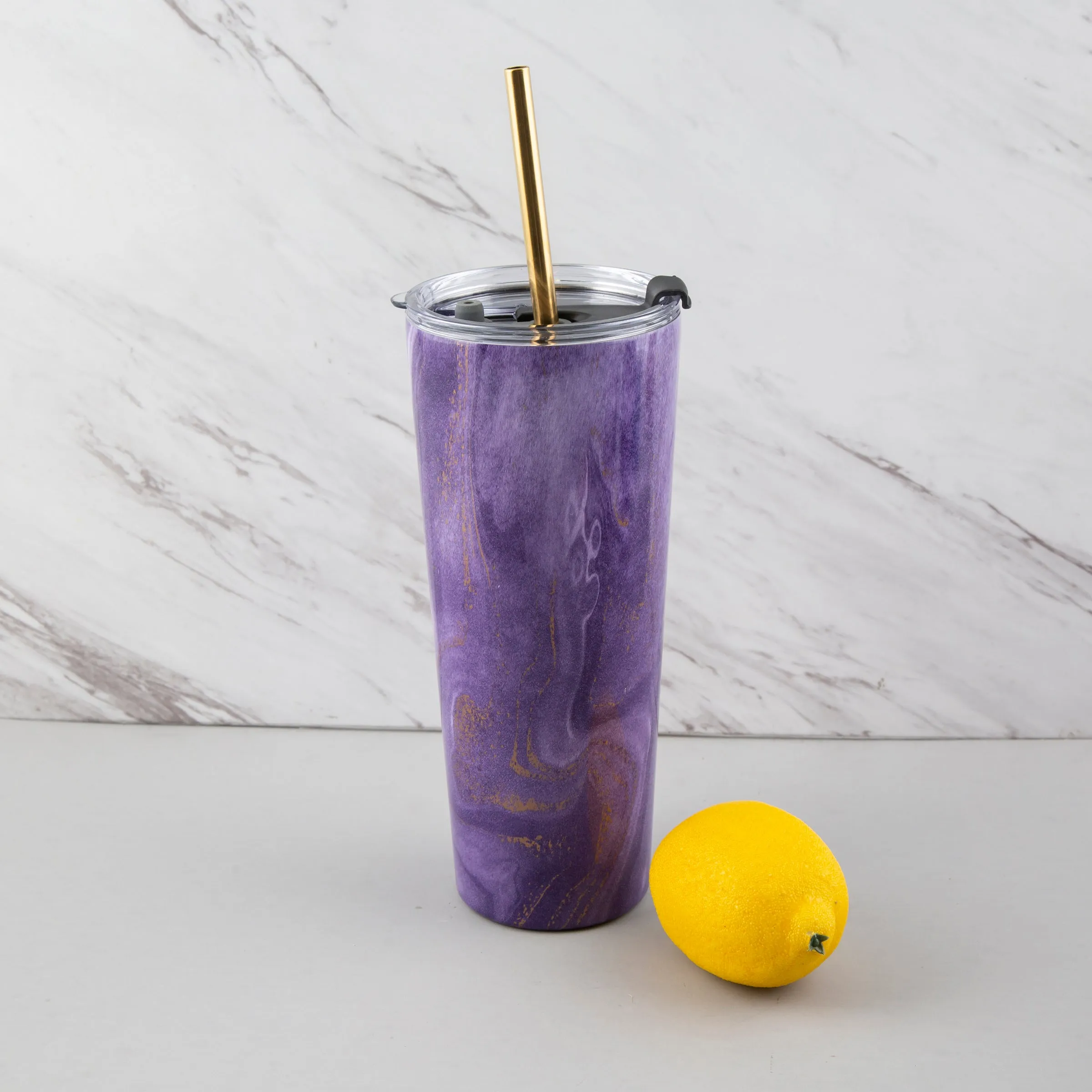 24 Oz Purple Geo Insulated Tumblers, Set Of 2