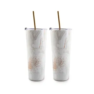 24 Oz White Geo Insulated Tumblers, Set Of 2