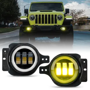 4" LED Fog Lights with Amber Color for Jeep Wrangler JL Jeep Gladiator JT 2018-Later