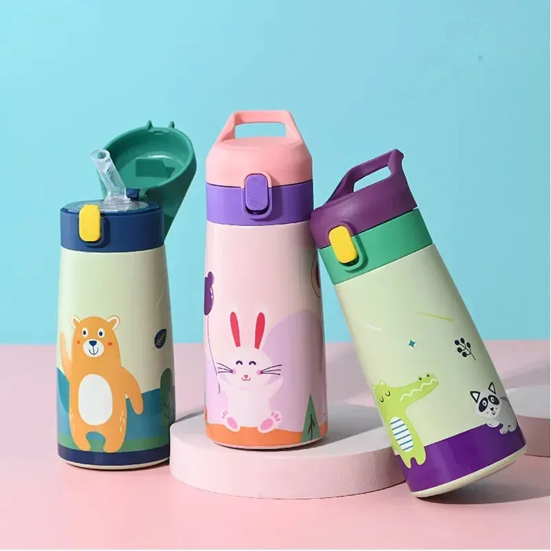 500ml Kids Thermos Bottle Stainless Steel Straw Thermos Mug Leak-Proof Vacuum Flask Children Thermal Water Bottle For School