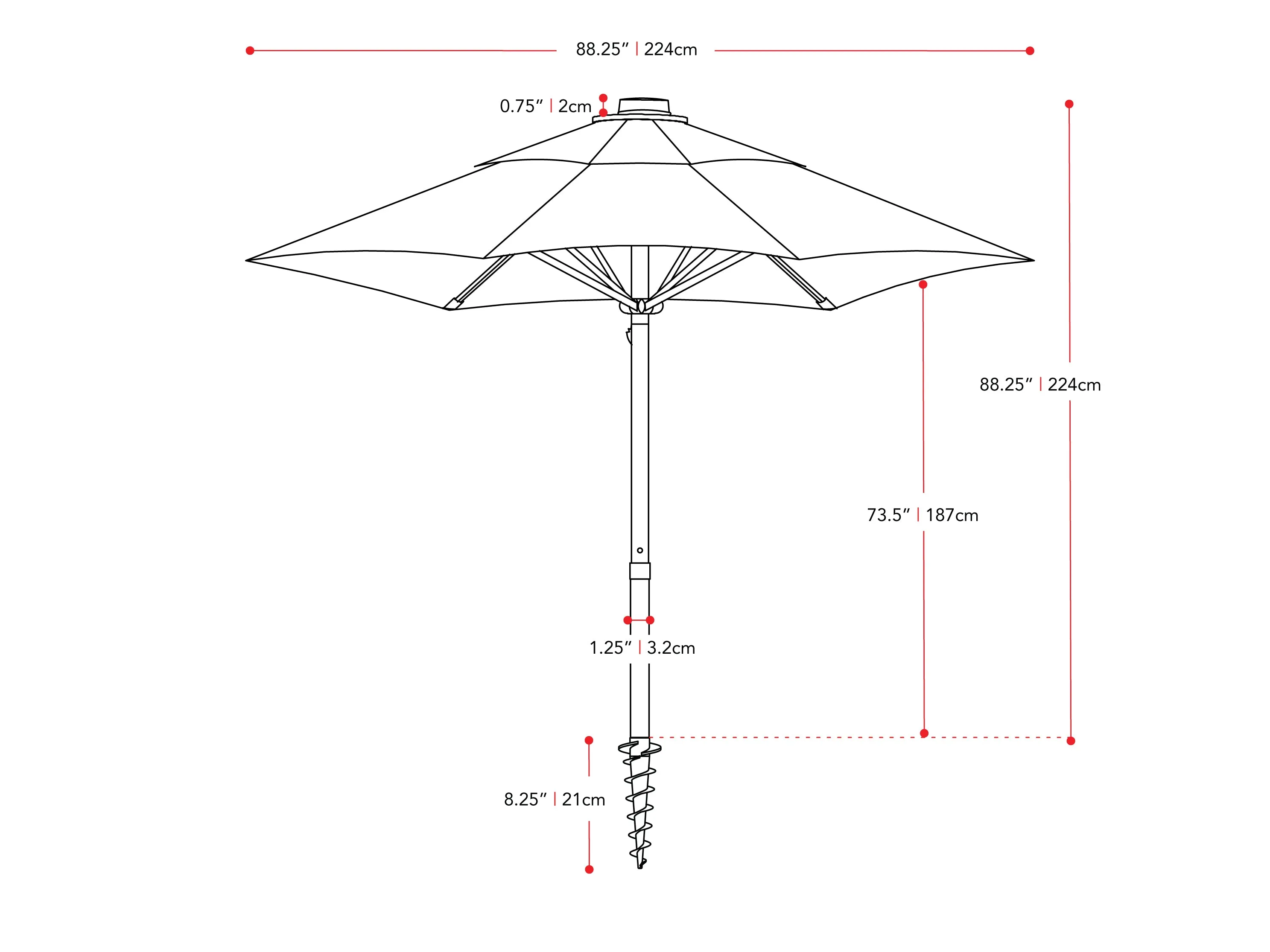 7.5ft Grey Beach Umbrella