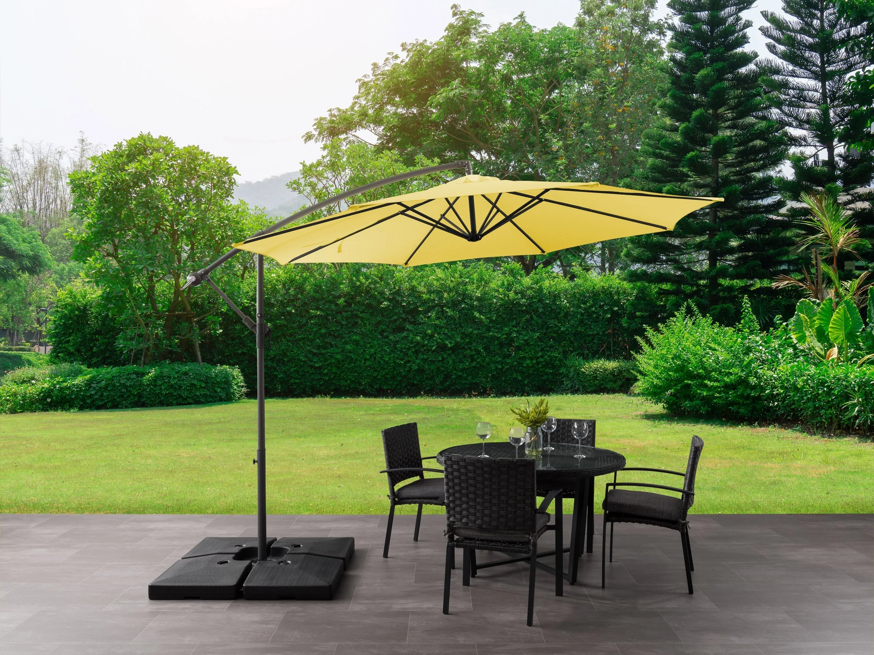 9.5ft Tilting Offset Patio Umbrella - Yellow