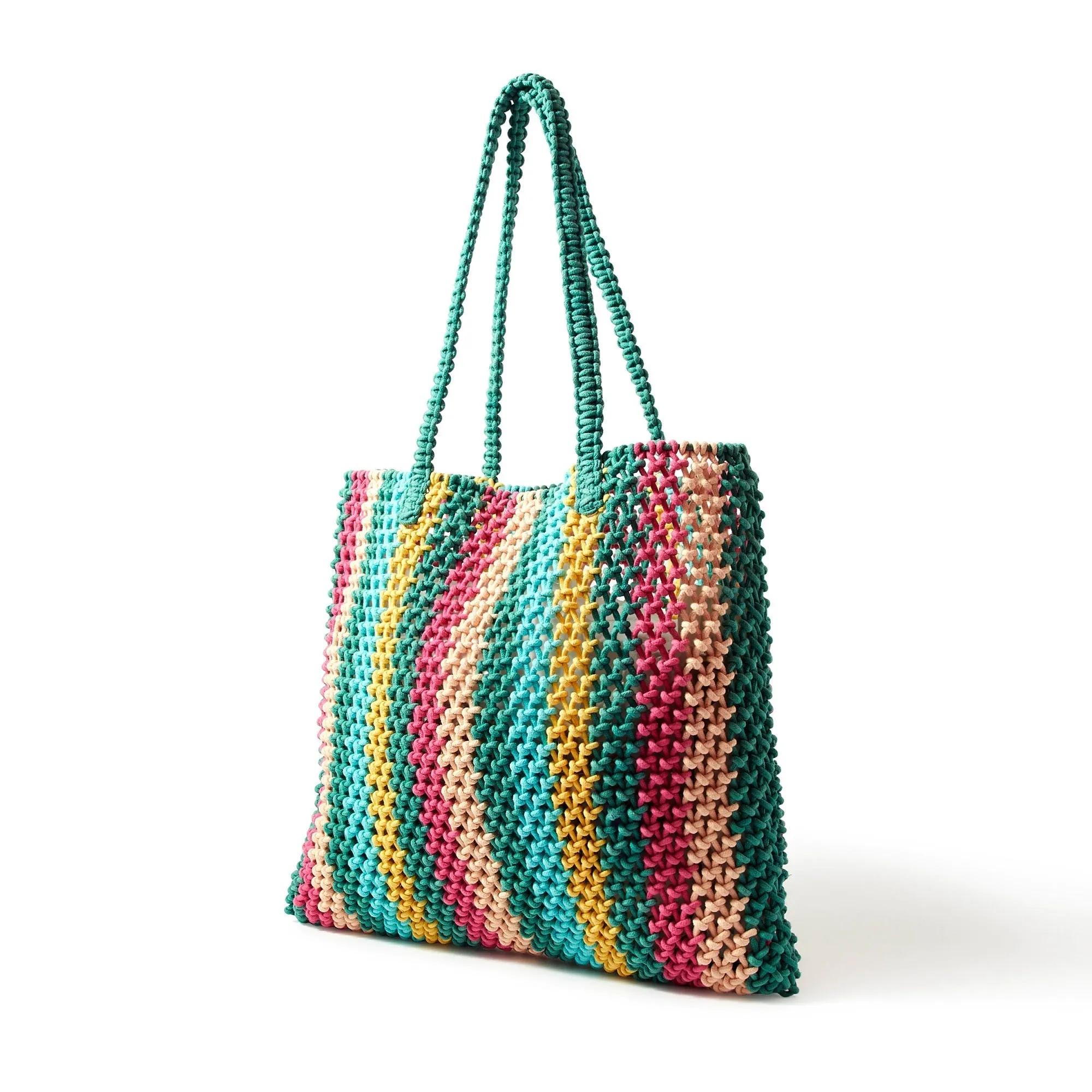 Accessorize London Women's Cotton Multi color Stripe macrame shopper Beach Bag