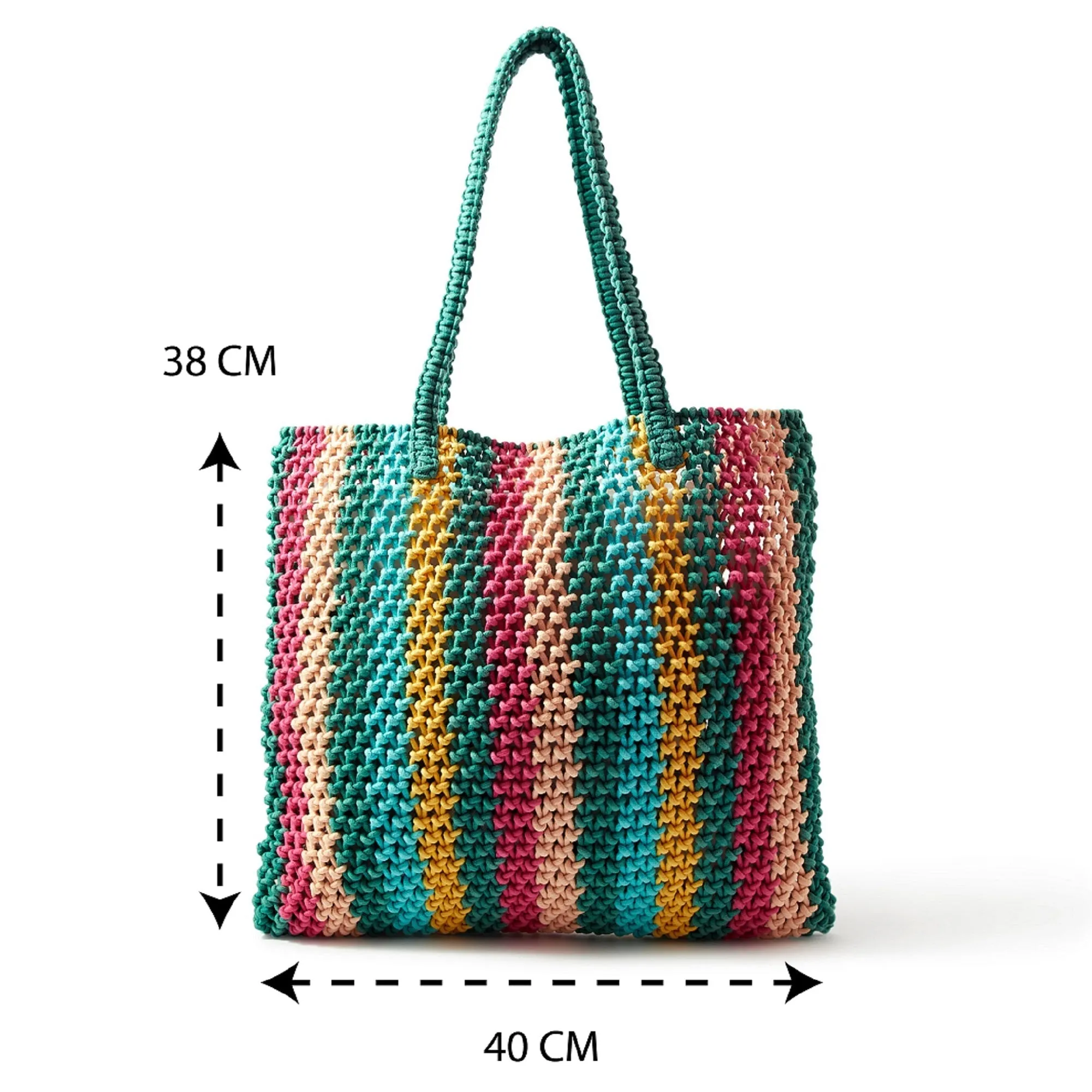 Accessorize London Women's Cotton Multi color Stripe macrame shopper Beach Bag