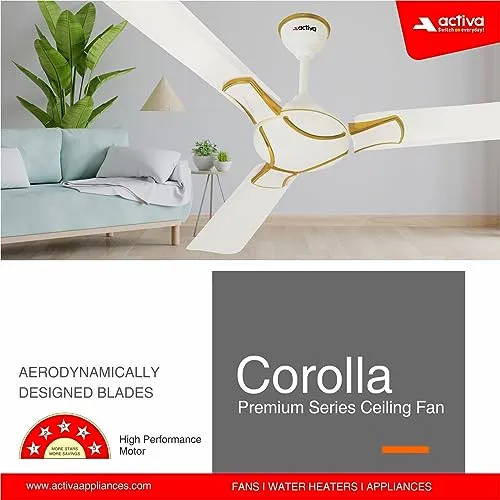 ACTIVA 1200 MM HIGH Speed 390 RPM BEE Approved Anti DUST Coating Pure Copper Corolla Ceiling Fan 2 Year Warranty (Pearl Ivory)