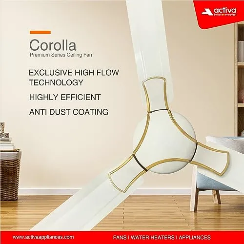 ACTIVA 1200 MM HIGH Speed 390 RPM BEE Approved Anti DUST Coating Pure Copper Corolla Ceiling Fan 2 Year Warranty (Pearl Ivory)