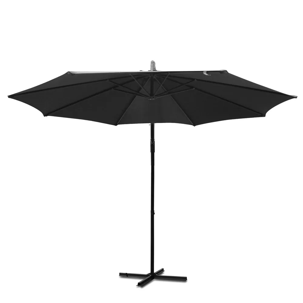 Black Outdoor Umbrella Shade Canopy Cantilevered Parasol Free Standing