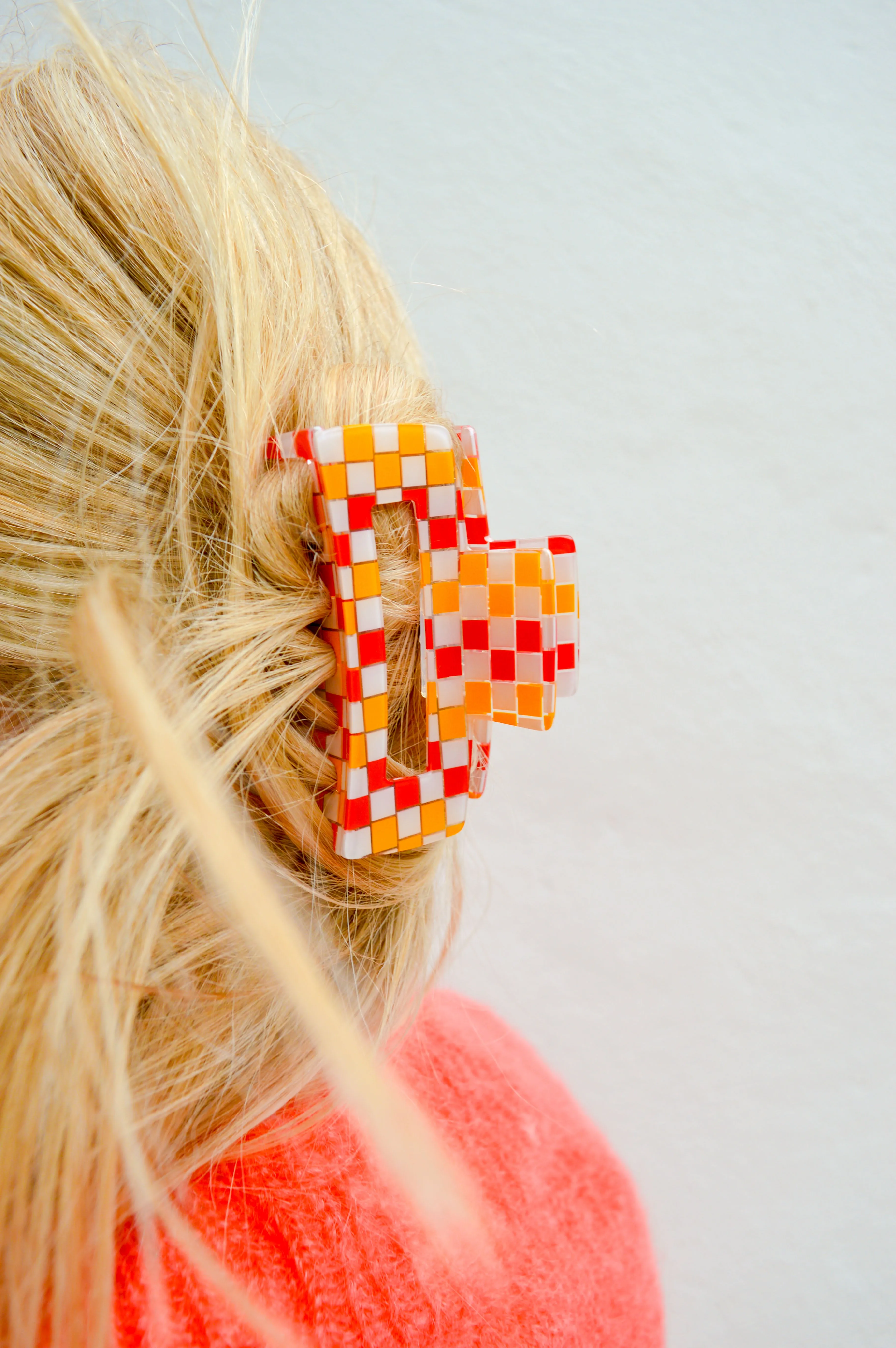 B.M.L Farah Chequered Resin Hair Claw in Orange