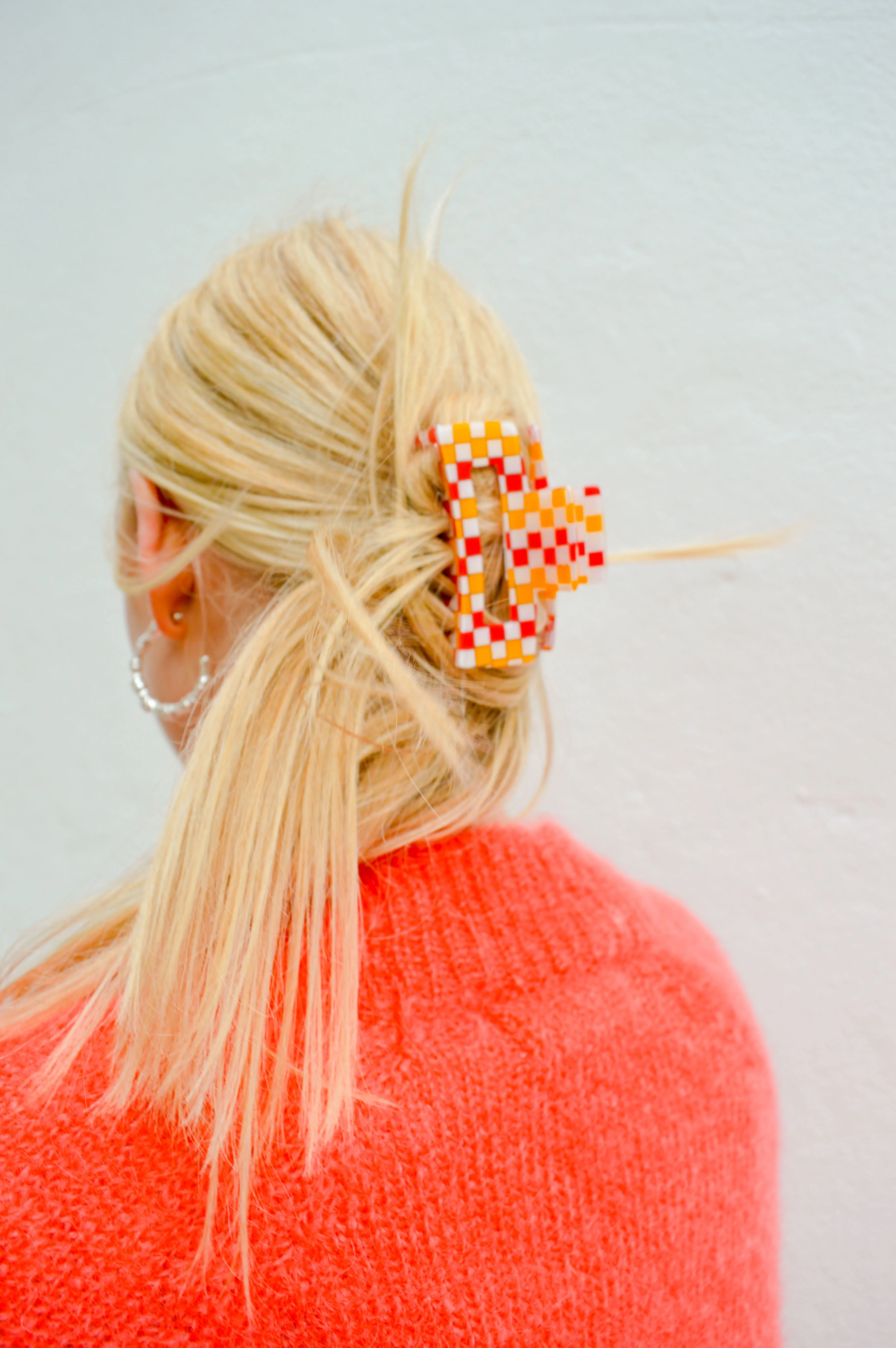 B.M.L Farah Chequered Resin Hair Claw in Orange