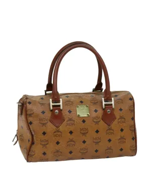 Brown PVC Leather Boston Bag with Logogram Pattern - C Rank