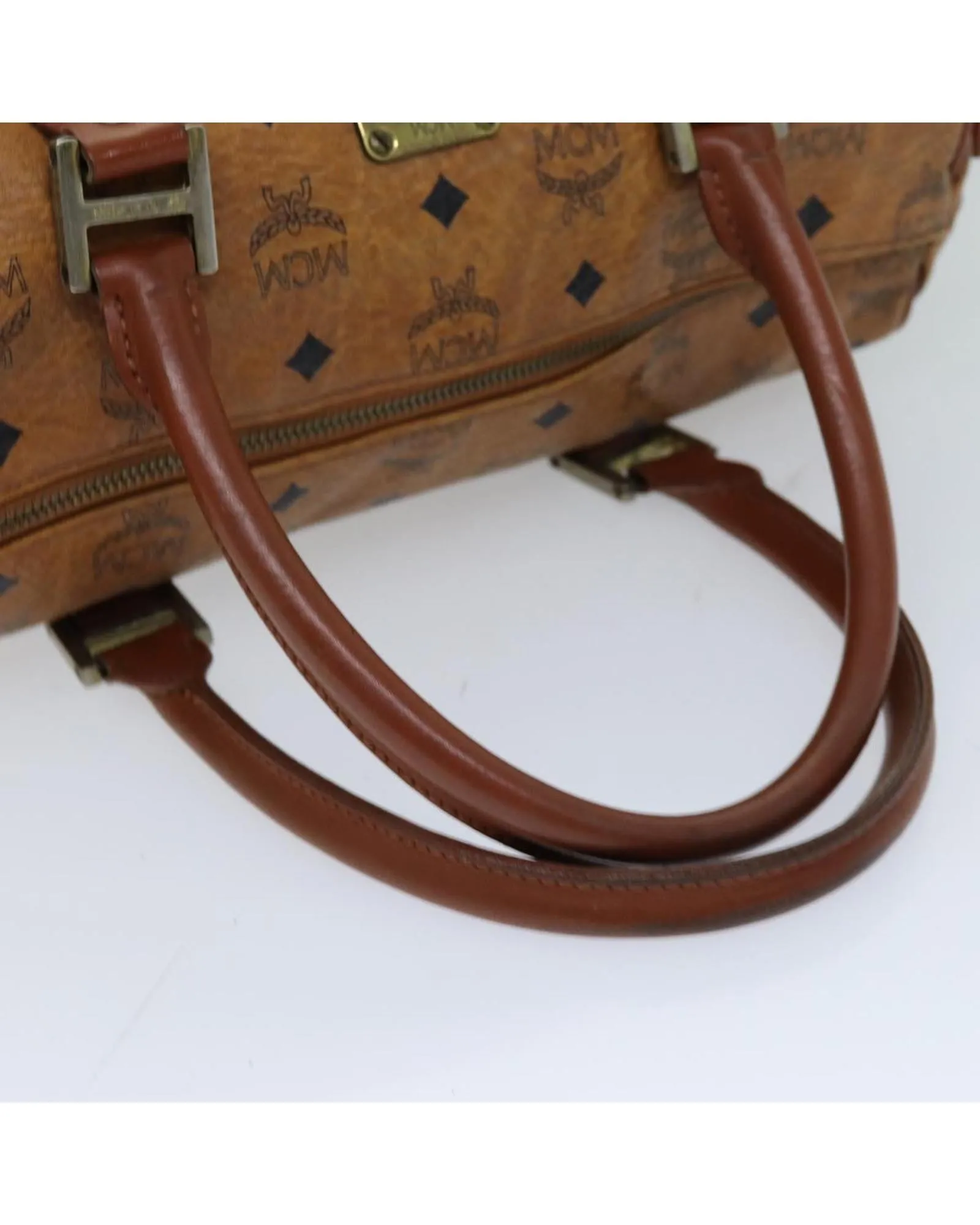 Brown PVC Leather Boston Bag with Logogram Pattern - C Rank