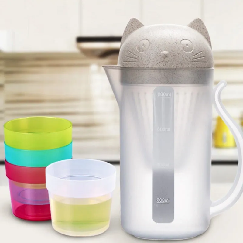 Cat Water Cup Kettle Set Plastic Bottles Environmentally Portable Teapot with Filter