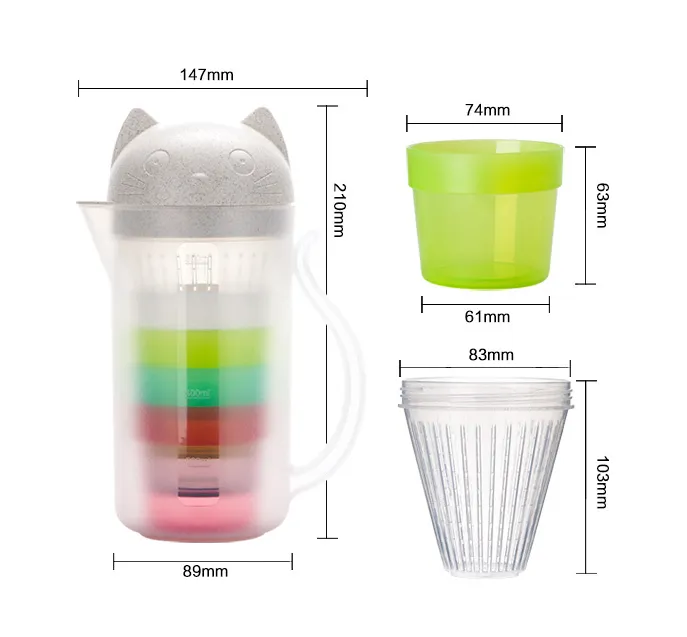 Cat Water Cup Kettle Set Plastic Bottles Environmentally Portable Teapot with Filter