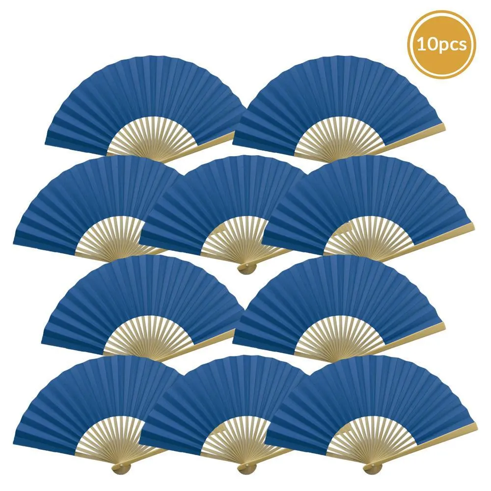 Dark Blue Paper Folding Fan (10 pack)