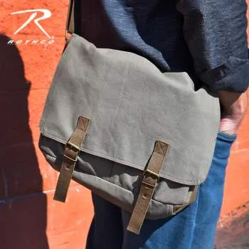 Deluxe Vintage Canvas Messenger Bag - Olive Drab