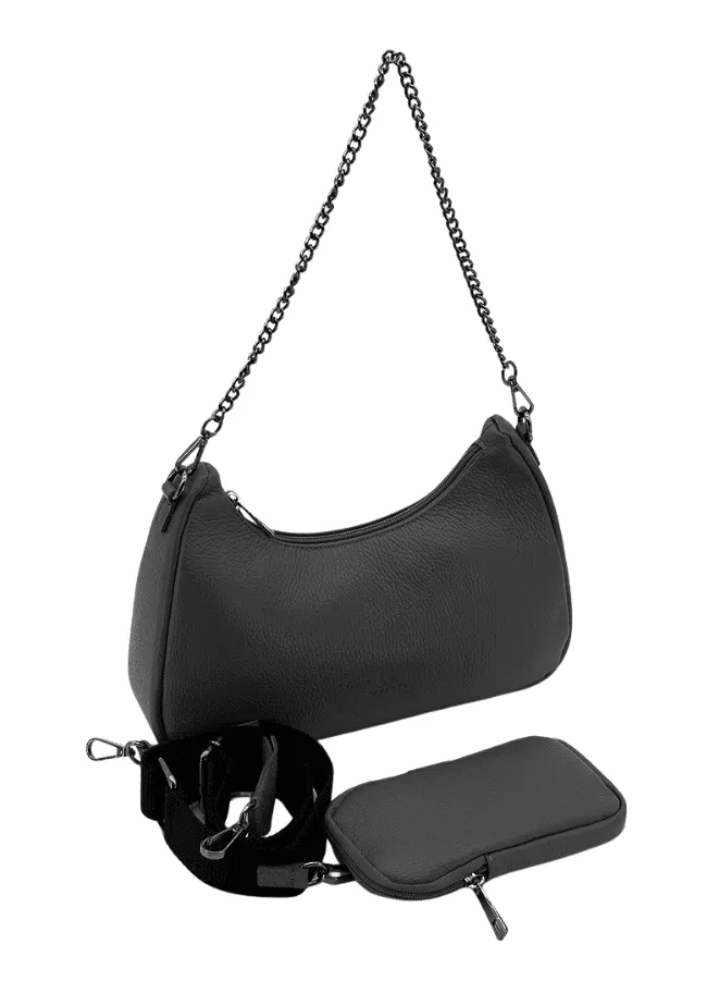 Effetty Black Color Dollar Leather Shoulder Bag with Small Pouch