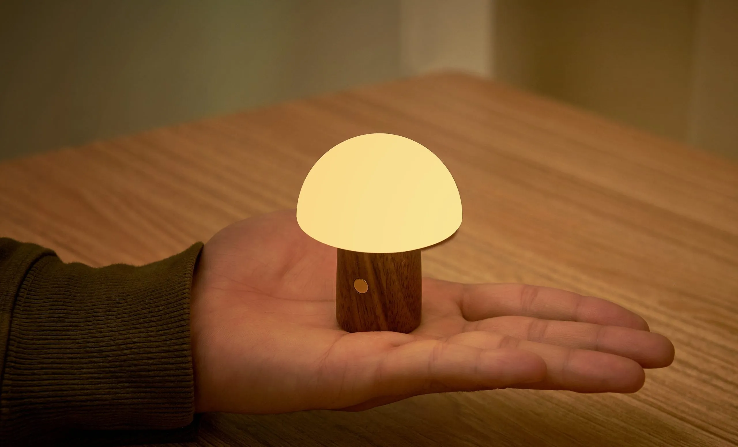 Ginko Mini Alice Mushroom Lamp –  Walnut Finish – 2.5" x 3"