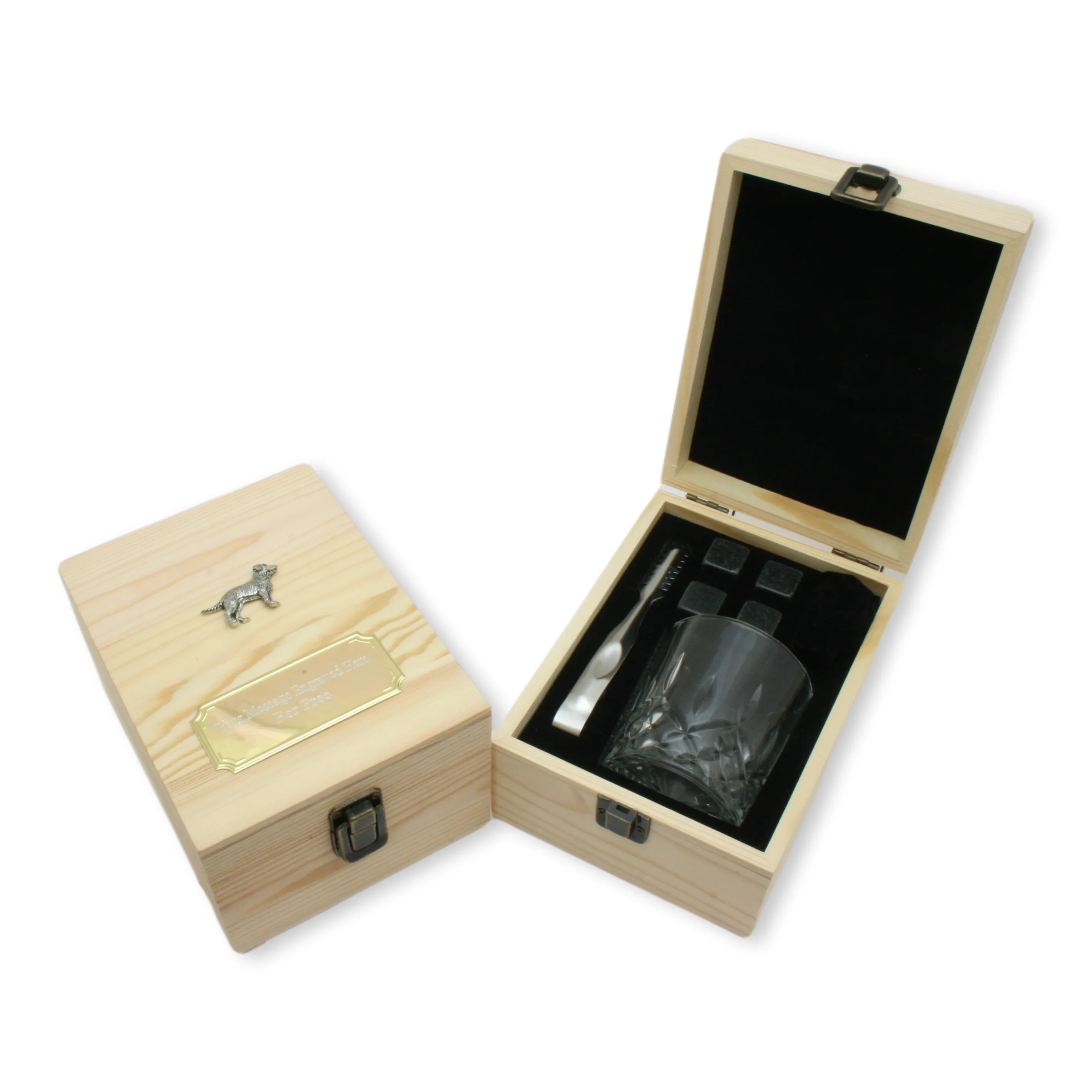 Glass Tumbler and Whiskey Stones Gift Set In Wooden Gift Box - Labrador