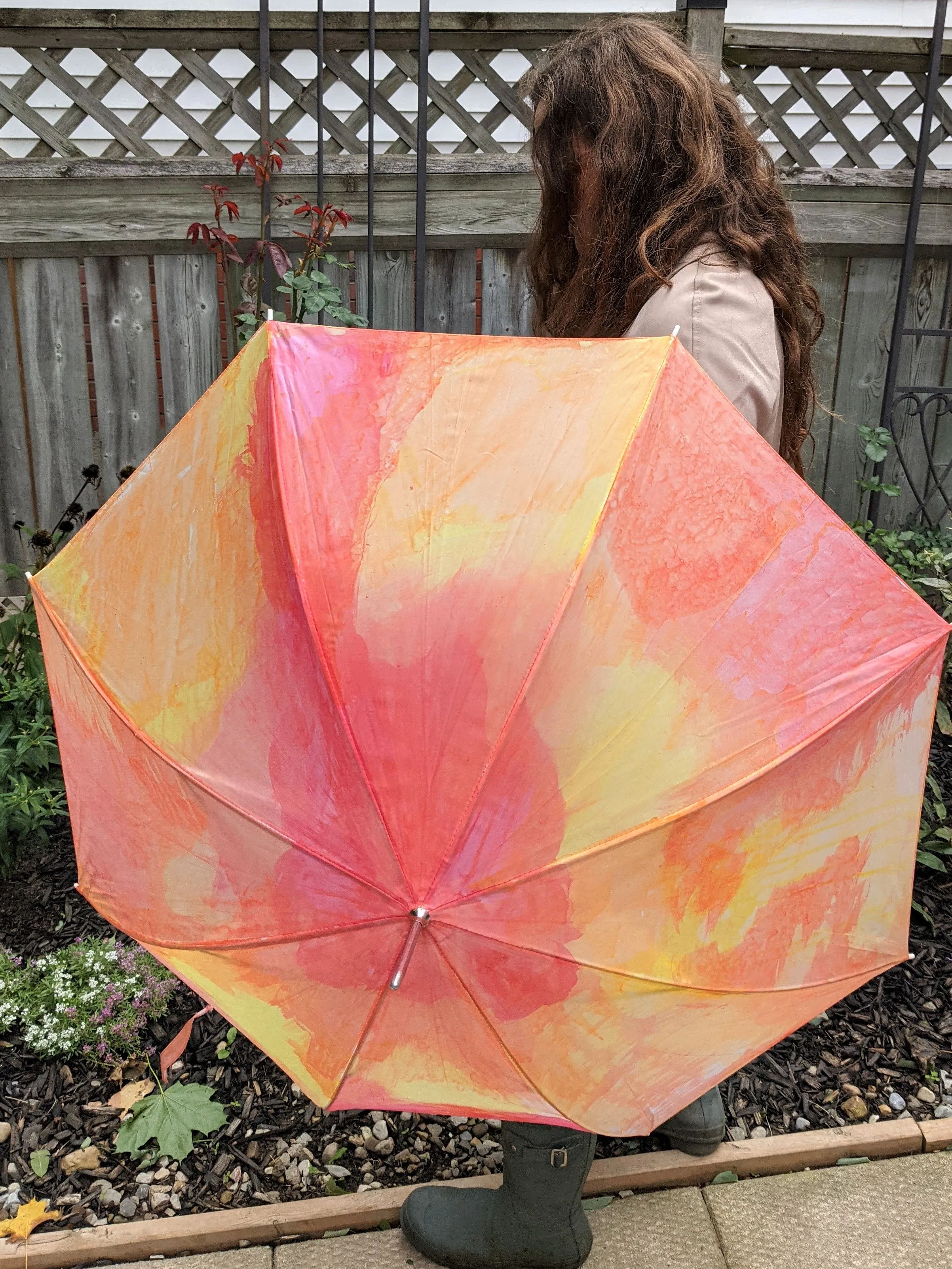 Hand Dyed Biodegradable Watercolour Orange and Red Umbrella