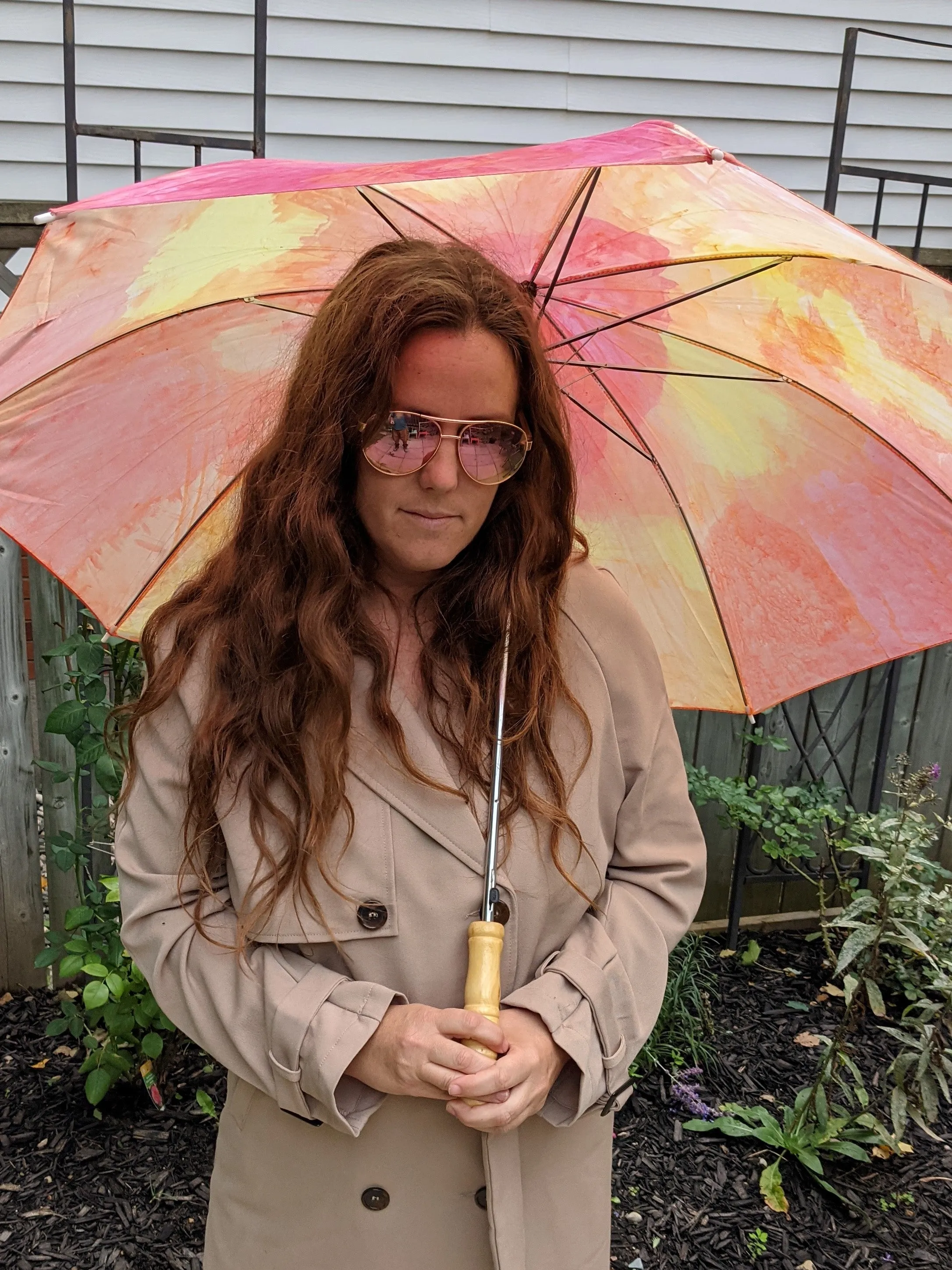 Hand Dyed Biodegradable Watercolour Orange and Red Umbrella