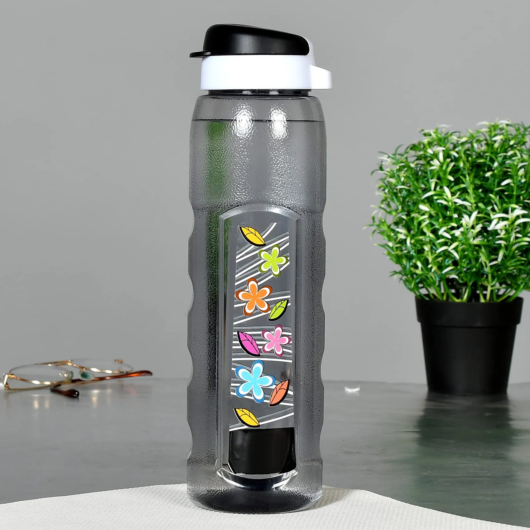 Heart Home Plastic Water Bottle With Sipper- 1 Litre, Pack of 6 (Green & Grey)