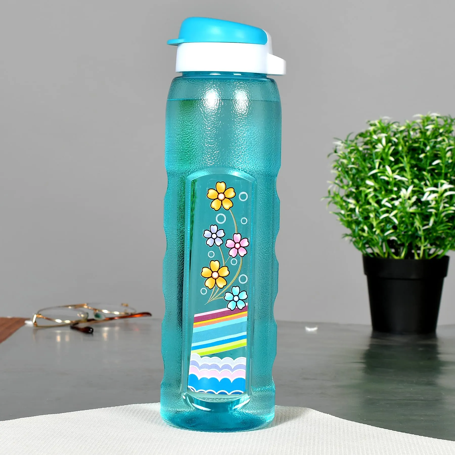 Heart Home Plastic Water Bottle With Sipper- 1 Litre, Pack of 6 (Pruple & Sky Blue)