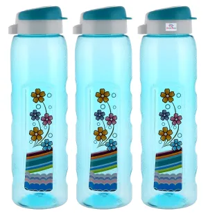 Heart Home Unbreakable BPA & Leak Free Plastic Water Bottle With Sipper- 1 Litre, Pack of 3 (Sky Blue)