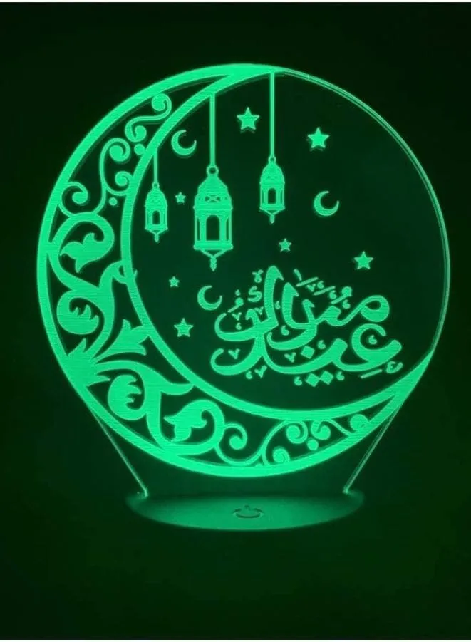 Islamic Moon 3D Acrylic LED Light, 16 Color with remote control, Both Battery and USB Powered