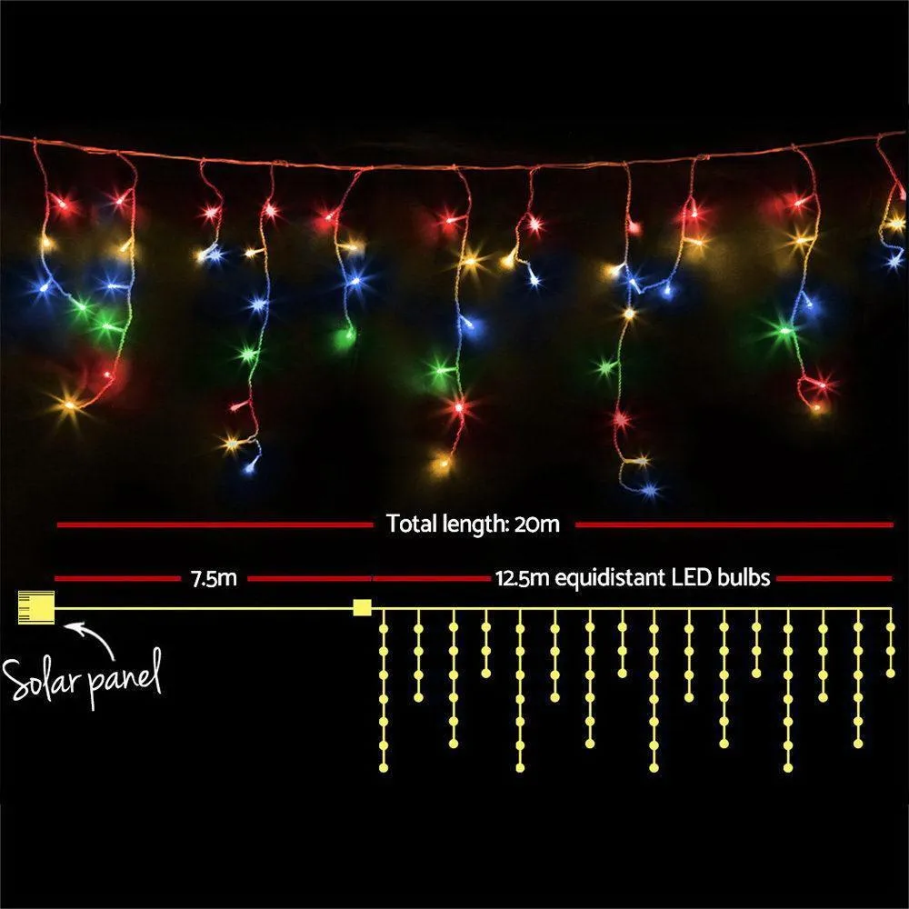 Jingle Jollys 500 LED Solar Powered Christmas Icicle Lights 20M Outdoor Fairy String Party Multicolour