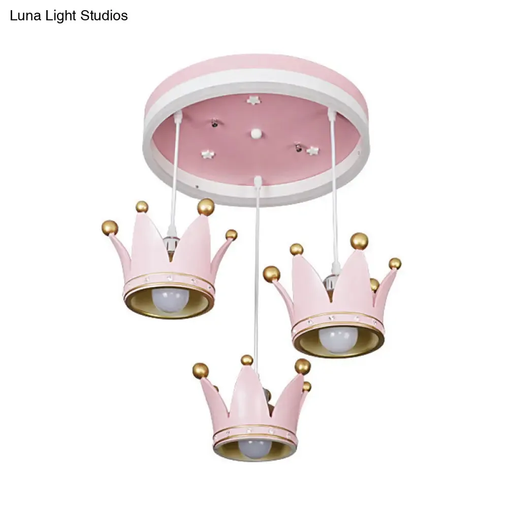 Kids 3-Light Pink LED Flush Ceiling Lamp with Acrylic Loop Shape and Crown Draping Shade