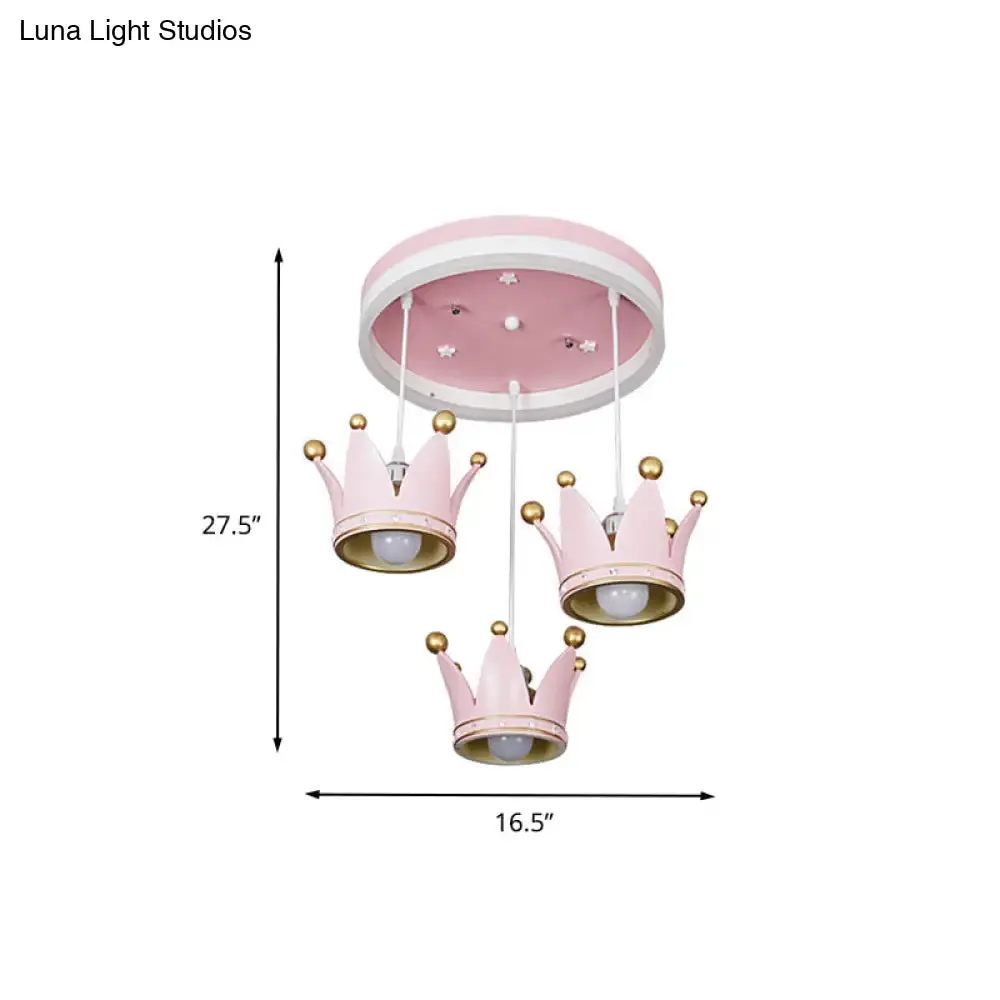 Kids 3-Light Pink LED Flush Ceiling Lamp with Acrylic Loop Shape and Crown Draping Shade