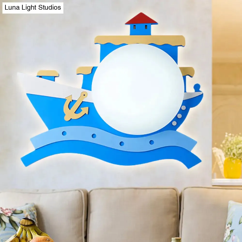 Kindergarten Nautical Ceiling Lamp - Wood Steamship Flush Mount Light