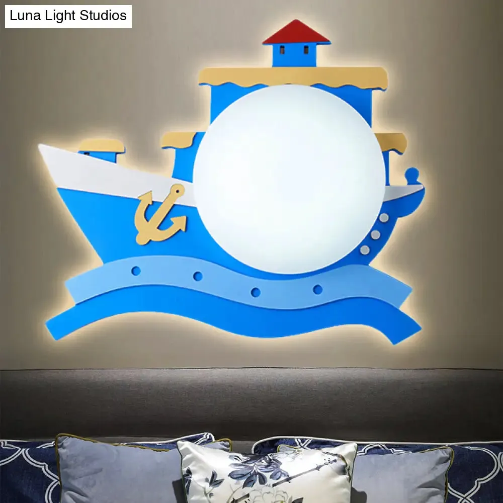 Kindergarten Nautical Ceiling Lamp - Wood Steamship Flush Mount Light